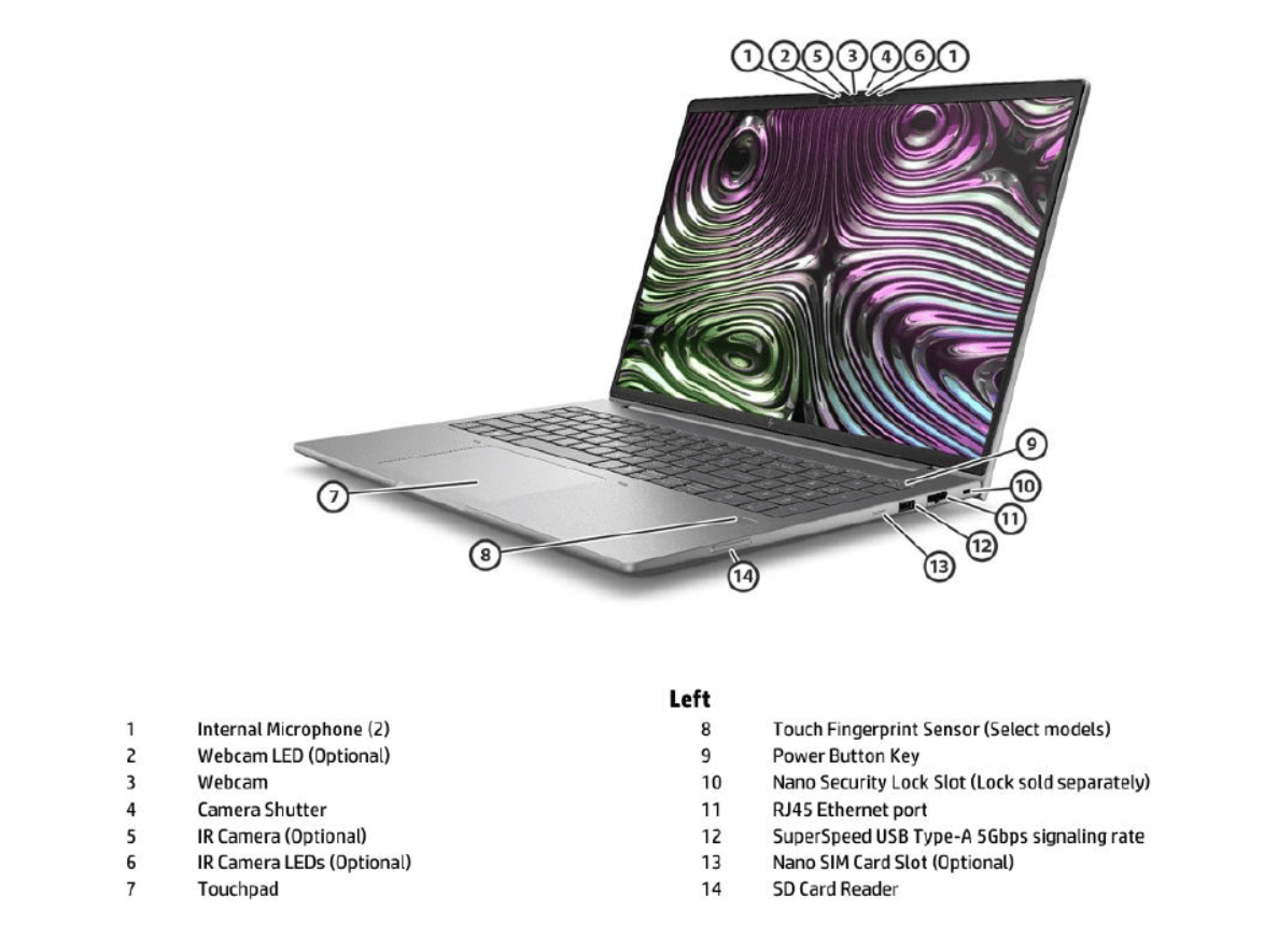 HP ZBook X G1i 的全尺寸鍵盤與觸控板，包含獨立數字鍵盤