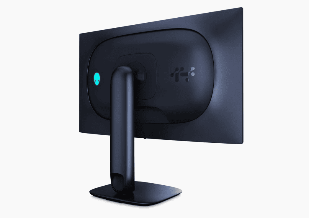 Alienware AW2725Q 背面設計，白色流線機身與標誌性外星人Logo，強調散熱孔位