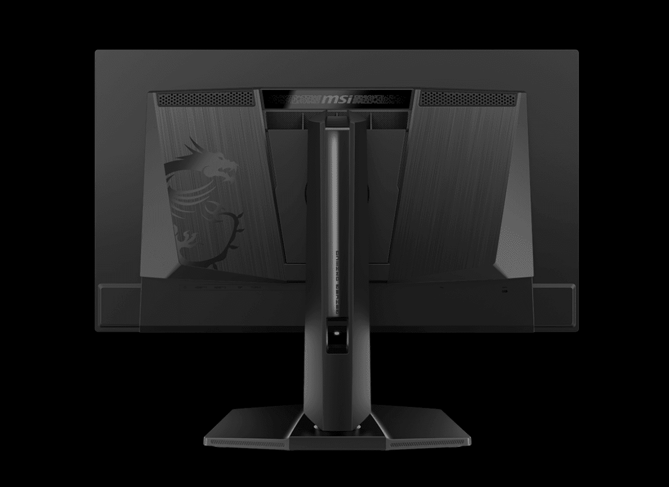 MSI MAG 272UP 背面龍魂圖騰與碳纖維紋路設計