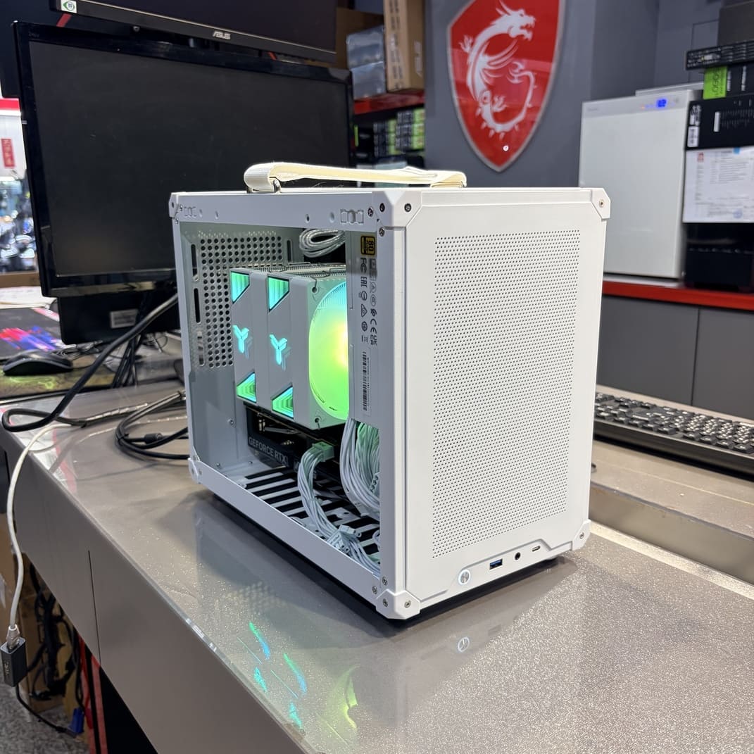 機殼側面視角 展示提把與雙塔散熱器