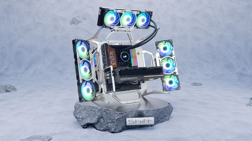 InWin Shift 完整組裝情境照，展示RGB燈效與整體氛圍