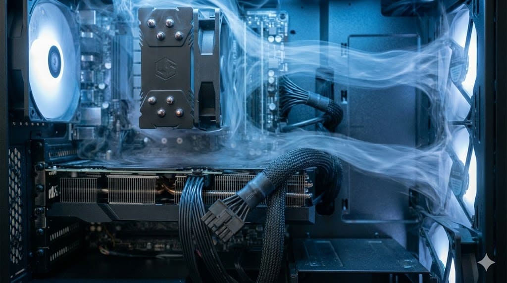 機殼風道煙霧測試氣流順暢示意