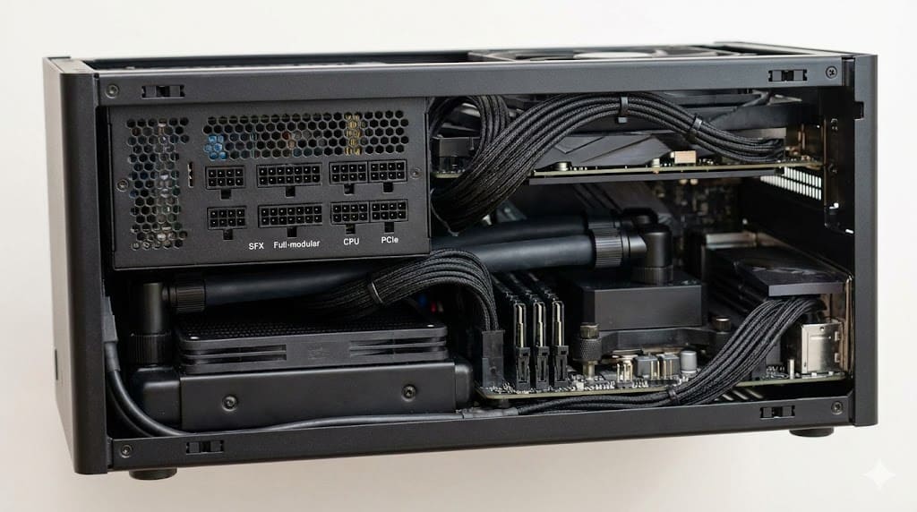 ITX 小機殼安裝 SFX 全模組電源示意